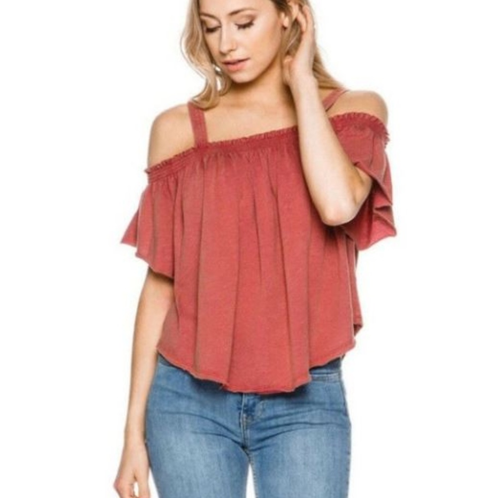 Free People Boho Darling Red Off the Shoulder Top